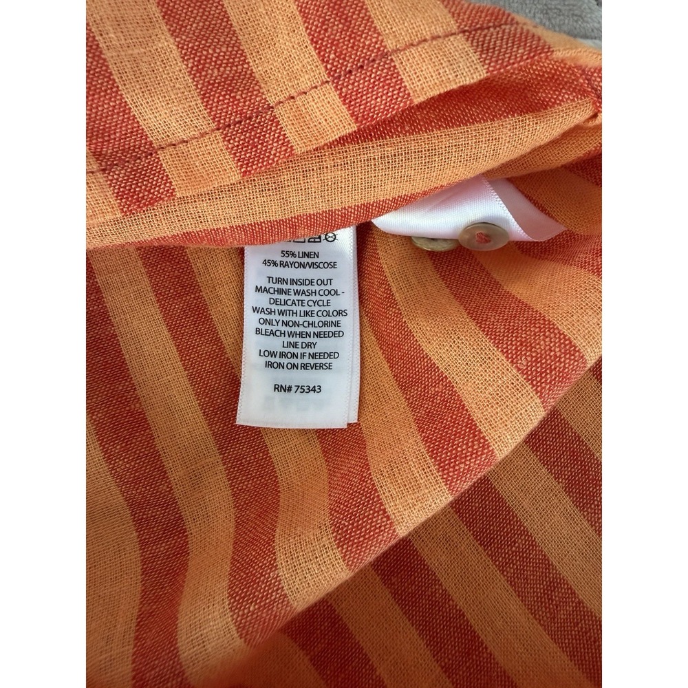 Tahari Linen Blend Striped Long Sleeve Tunic Roll-Tab Orange Medium Boho Chic M - Picture 7 of 8